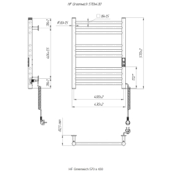 Grzejnik łazienkowy HF Greenwich 570 х 430 90W 230V czarny mat