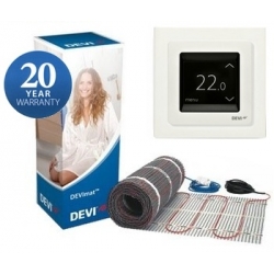 Zestaw grzejny: Mata DEVI DSVF DEVIheat 150S 450W 3,0m2 + Termostat Devireg Touch Biały 140F0333 + 140F1064 + puszka