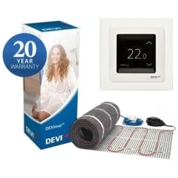 Zestaw grzejny: Mata DEVI DSVF DEVIheat 150S 1200W 8,0m2 + Termostat Devireg Touch Biały 140F0340 + 140F1064 + puszka
