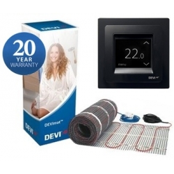 Zestaw grzejny: Mata DEVI DSVF DEVIheat 150S 150W 1,0m2 + Termostat Devireg Touch Czarny 140F0329 + 140F1069 + puszka